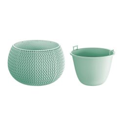   Műanyag virágcserép, Prosperplast Splofy Bowl, zsályazöld, átmérő: 29 cm, magasság: 19,5 cm, tál alakú, betéttel, 3,9 l, kerek