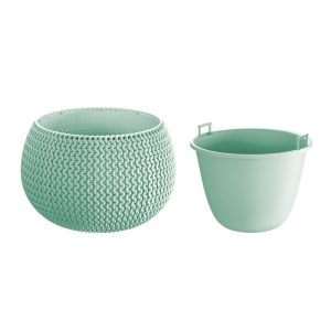Műanyag virágcserép, Prosperplast Splofy Bowl, zsályazöld, átmérő: 29 cm, magasság: 19,5 cm, tál alakú, betéttel, 3,9 l, kerek