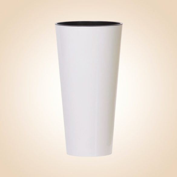 Műanyag virágcserép, Prosperplast Tubus Slim Shine, fehér, átmérő: 40 cm, magasság: 76,2 cm, betéttel, 64 l, kerek