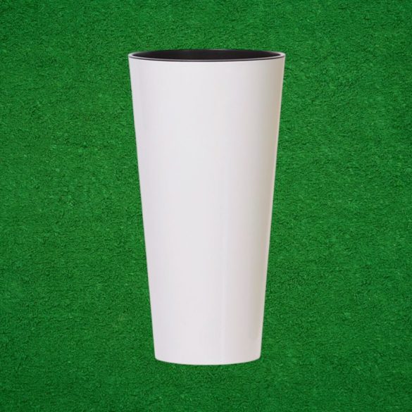 Műanyag virágcserép, Prosperplast Tubus Slim Shine, fehér, átmérő: 40 cm, magasság: 76,2 cm, betéttel, 64 l, kerek
