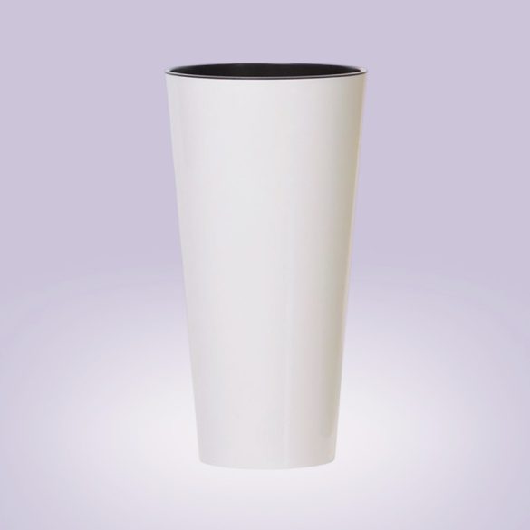Műanyag virágcserép, Prosperplast Tubus Slim Shine, fehér, átmérő: 40 cm, magasság: 76,2 cm, betéttel, 64 l, kerek