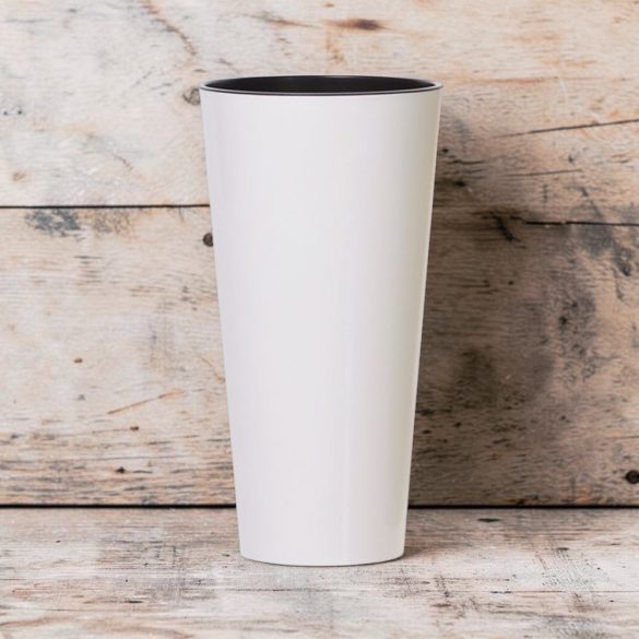 Műanyag virágcserép, Prosperplast Tubus Slim Shine, fehér, átmérő: 40 cm, magasság: 76,2 cm, betéttel, 64 l, kerek