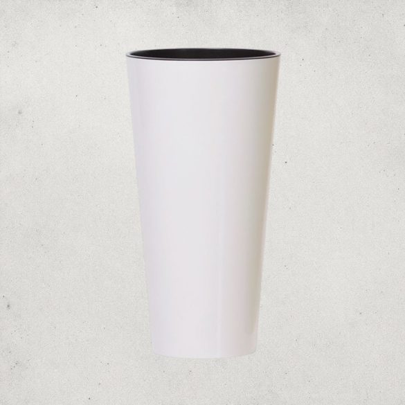 Műanyag virágcserép, Prosperplast Tubus Slim Shine, fehér, átmérő: 40 cm, magasság: 76,2 cm, betéttel, 64 l, kerek