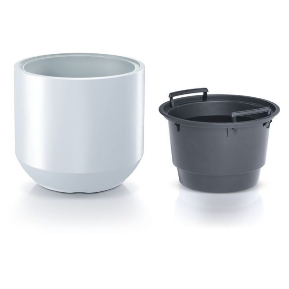 Műanyag virágcserép, Prosperplast Heos, fehér, átmérő: 39 cm, magasság: 44 cm, fehér, betéttel, 46 l, kerek