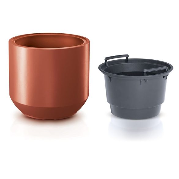 Műanyag virágcserép, Prosperplast Heos, réz, átmérő: 39 cm, magasság: 44 cm, fehér, betéttel, 46 l, kerek