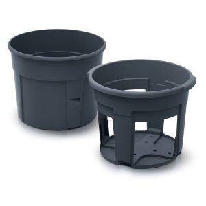 Műanyag burgonyatermesztő cserép, Prosperplast, antracit, átmérő: 39,2 cm, magasság: 31,6 cm, 28 l, ablakos betéttel, betakarító nyílásokkal, 2 részes, kerek