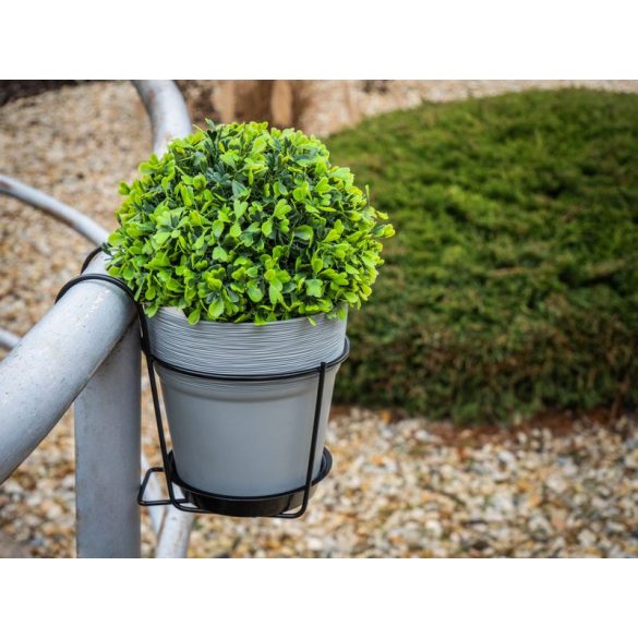 Virágtartó konzol, Strend Pro Garden Bumeta, fekete, átmérő: 22 cm, magasság: 18 cm, extra erős, acél, alátéttel, kampós rögzítés, akasztható, kerek