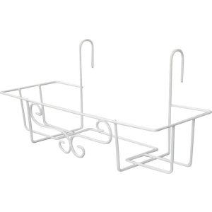 Virágtartó konzol, Strend Pro Garden, fehér, 65 cm, magasság: 13 cm, acél, kampós rögzítés, akasztható, téglalap alakú