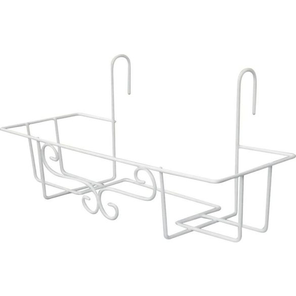 Virágtartó konzol, Strend Pro Garden, fehér, 65 cm, magasság: 13 cm, acél, kampós rögzítés, akasztható, téglalap alakú