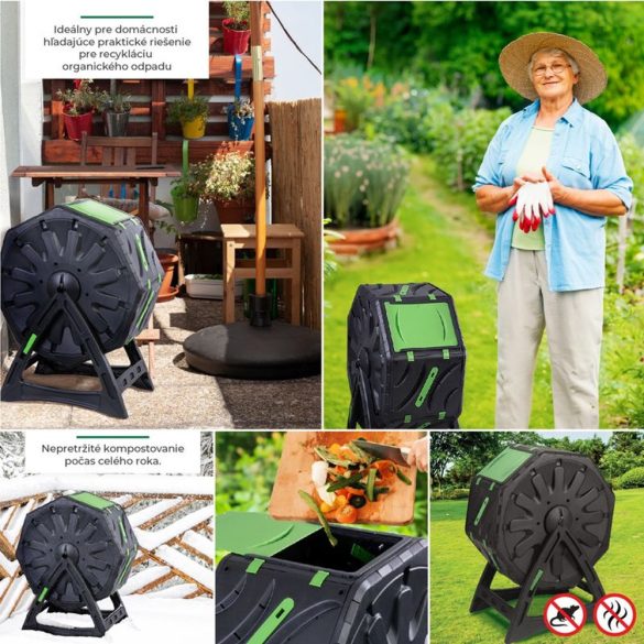 Komposztáló, Strend Pro Garden, fekete, 70 l, 55,5 x 36 x 72 cm, forgatható, időjárásálló, szellőzőnyílásokkal, könnyű, egyszerű összeszerelés