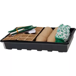Melegágy, Strend Pro Garden, fekete, 37,5 x 23 x 6 cm, átlátszó fedél, 68 db-os készlet, csíráztatáshoz és előneveléshez, mini