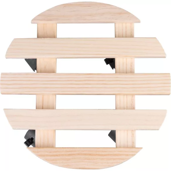 Virágcserép alátét, Strend Pro Garden, átmérő: 30 cm, magasság: 7 cm, fa, 4 db forgó kerék, kerek
