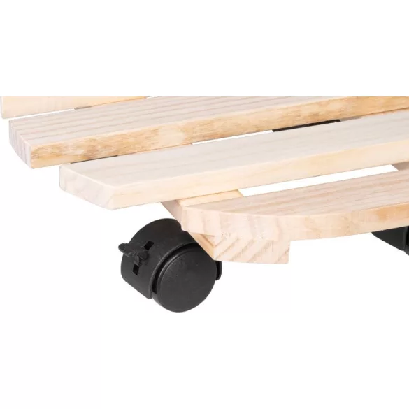 Virágcserép alátét, Strend Pro Garden, átmérő: 30 cm, magasság: 7 cm, fa, 4 db forgó kerék, kerek