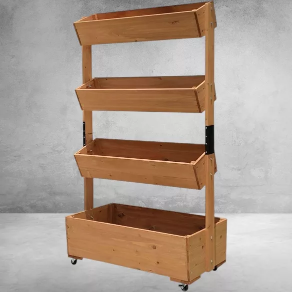 Fa virágláda, Strend Pro, 85 x 45 x 147 cm, 4 szintes, kerekekkel