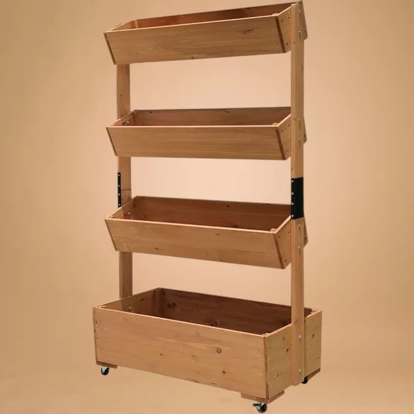 Fa virágláda, Strend Pro, 85 x 45 x 147 cm, 4 szintes, kerekekkel