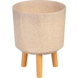   Műanyag virágcserép, Strend Pro Garden, bambuszszál, átmérő: 24,5 cm, magasság: 31 cm, fa lábakkal, kerek