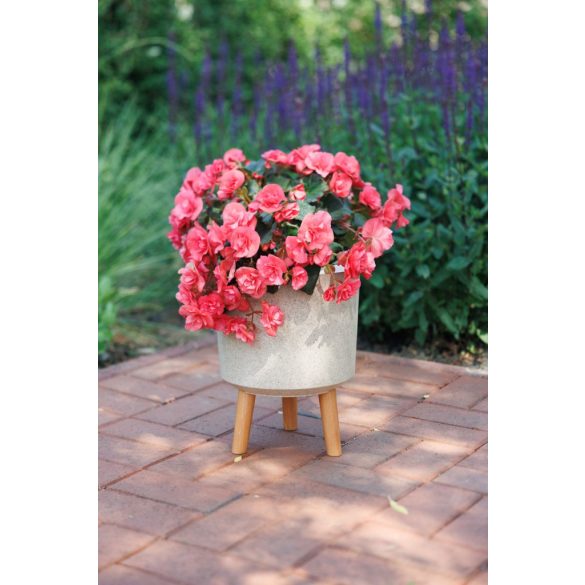 Műanyag virágcserép, Strend Pro Garden, bambuszszál, átmérő: 24,5 cm, magasság: 31 cm, fa lábakkal, kerek