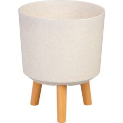   Műanyag virágcserép, Strend Pro Garden, fehér, átmérő: 24,5 cm, magasság: 31 cm, fa lábakkal, kerek