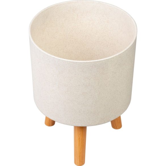 Műanyag virágcserép, Strend Pro Garden, fehér, átmérő: 24,5 cm, magasság: 31 cm, fa lábakkal, kerek