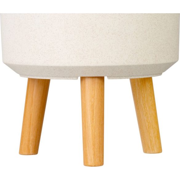Műanyag virágcserép, Strend Pro Garden, fehér, átmérő: 24,5 cm, magasság: 31 cm, fa lábakkal, kerek