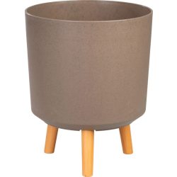  Műanyag virágcserép, Strend Pro Garden, kávépor, átmérő: 30 cm, magasság: 37 cm, fa lábakkal, 15,5 l, kerek
