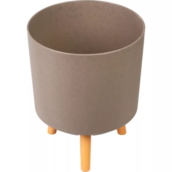 Műanyag virágcserép, Strend Pro Garden, kávépor, átmérő: 30 cm, magasság: 37 cm, fa lábakkal, 15,5 l, kerek