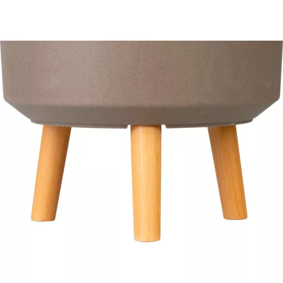 Műanyag virágcserép, Strend Pro Garden, kávépor, átmérő: 30 cm, magasság: 37 cm, fa lábakkal, 15,5 l, kerek