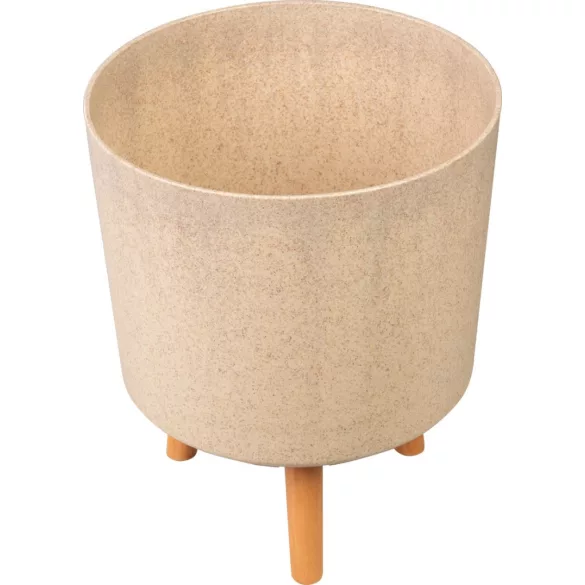 Műanyag virágcserép, Strend Pro Garden, bambuszszál, átmérő: 30 cm, magasság: 37 cm, fa lábakkal, 15,5 l, kerek
