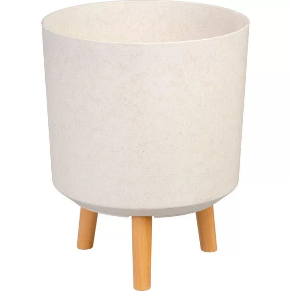 Műanyag virágcserép, Strend Pro Garden, fehér, átmérő: 30 cm, magasság: 37 cm, fa lábakkal, 15,5 l, kerek