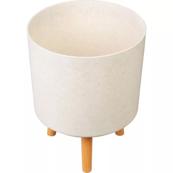 Műanyag virágcserép, Strend Pro Garden, fehér, átmérő: 30 cm, magasság: 37 cm, fa lábakkal, 15,5 l, kerek