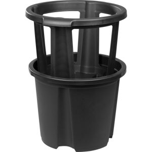 Műanyag burgonyatermesztő cserép, Strend Pro Garden, fekete, átmérő: 35 cm, magasság: 28 cm, 15 l, nyitható ablak a könnyű betakarításhoz, kerek