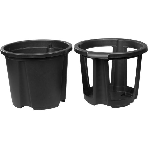 Műanyag burgonyatermesztő cserép, Strend Pro Garden, fekete, átmérő: 35 cm, magasság: 28 cm, 15 l, nyitható ablak a könnyű betakarításhoz, kerek