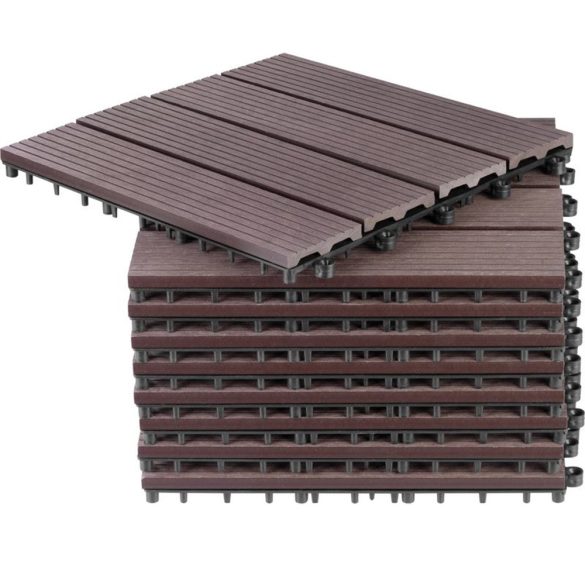 Kerti járólap készlet, Strend Pro Garden, barna, 31 x 31 x 2 cm, WPC hatású, csúszásmentes, polipropilén (PP) műanyag, 9 db/csomag