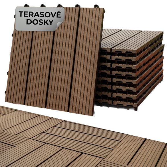 Kerti járólap készlet, Strend Pro Garden, barna, 31 x 31 x 2 cm, WPC hatású, csúszásmentes, polipropilén (PP) műanyag, 9 db/csomag