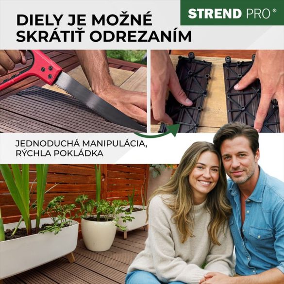 Kerti járólap készlet, Strend Pro Garden, barna, 31 x 31 x 2 cm, WPC hatású, csúszásmentes, polipropilén (PP) műanyag, 9 db/csomag