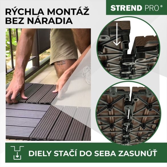 Kerti járólap készlet, Strend Pro Garden, barna, 31 x 31 x 2 cm, WPC hatású, csúszásmentes, polipropilén (PP) műanyag, 9 db/csomag