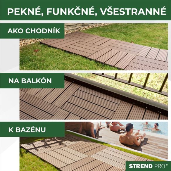 Kerti járólap készlet, Strend Pro Garden, barna, 31 x 31 x 2 cm, WPC hatású, csúszásmentes, polipropilén (PP) műanyag, 9 db/csomag