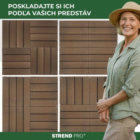 Kerti járólap készlet, Strend Pro Garden, barna, 31 x 31 x 2 cm, WPC hatású, csúszásmentes, polipropilén (PP) műanyag, 9 db/csomag