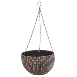   Függő virágcserép, Strend Pro Garden Modern, arany, átmérő: 26 cm, magasság: 16 cm, lánccal és akasztóval, rattan hatású, kerek