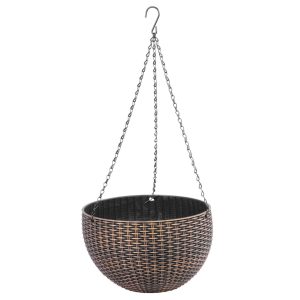 Függő virágcserép, Strend Pro Garden Modern, arany, átmérő: 26 cm, magasság: 16 cm, lánccal és akasztóval, rattan hatású, kerek