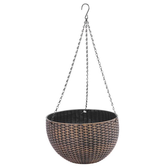 Függő virágcserép, Strend Pro Garden Modern, arany, átmérő: 26 cm, magasság: 16 cm, lánccal és akasztóval, rattan hatású, kerek