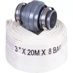   Nyomótömlő, Strend Pro Garden, fehér, B típus, 3", 20 m, bajonett csatlakozókkal, szivattyúkhoz, poliészter + gumírozott PVC belső, 0–80 °C-ig hőálló, maximum 8 bar