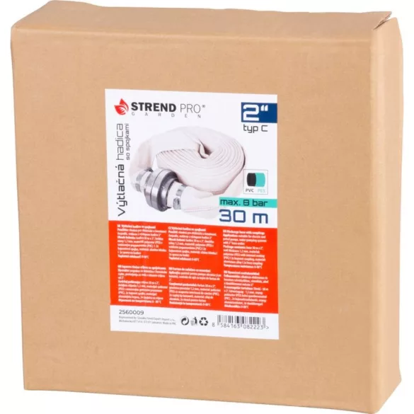 Nyomótömlő, Strend Pro Garden, fehér, C típus, 2", 30 m, bajonett csatlakozókkal, szivattyúkhoz, poliészter + gumírozott PVC belső, 0–80 °C-ig hőálló, maximum 8 bar