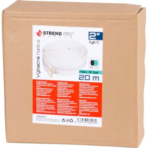 Nyomótömlő, Strend Pro Garden, fehér, C típus, 2", 20 m, vég nélkül, szivattyúkhoz, poliészter + gumírozott PVC belső, 0–80°C-ig hőálló, maximum 8 bar