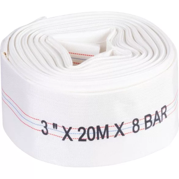 Nyomótömlő, Strend Pro Garden, fehér, B típus, 3", 20 m, vég nélkül, szivattyúkhoz, poliészter + gumírozott PVC belső, 0–80°C-ig hőálló, maximum 8 bar