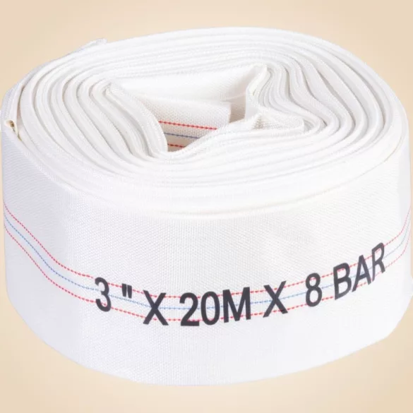 Nyomótömlő, Strend Pro Garden, fehér, B típus, 3", 20 m, vég nélkül, szivattyúkhoz, poliészter + gumírozott PVC belső, 0–80°C-ig hőálló, maximum 8 bar