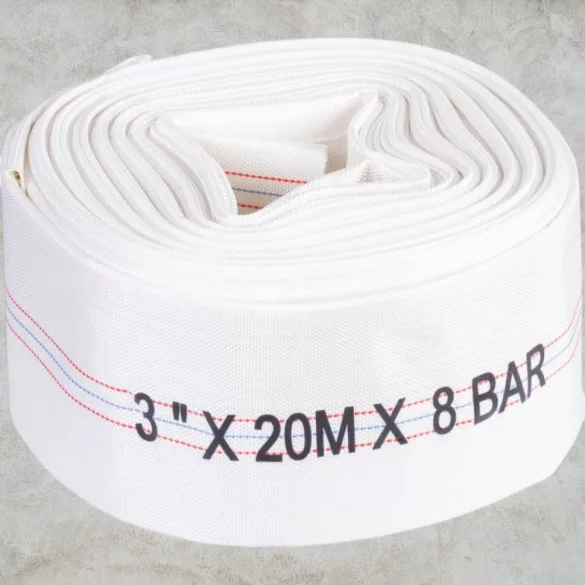 Nyomótömlő, Strend Pro Garden, fehér, B típus, 3", 20 m, vég nélkül, szivattyúkhoz, poliészter + gumírozott PVC belső, 0–80°C-ig hőálló, maximum 8 bar