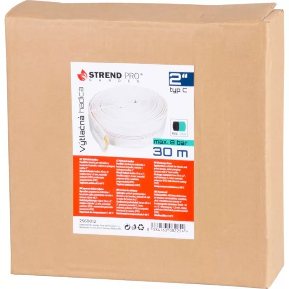 Nyomótömlő, Strend Pro Garden, fehér, C típus, 2", 30 m, vég nélkül, szivattyúkhoz, poliészter + gumírozott PVC belső, 0–80°C-ig hőálló, maximum 8 bar