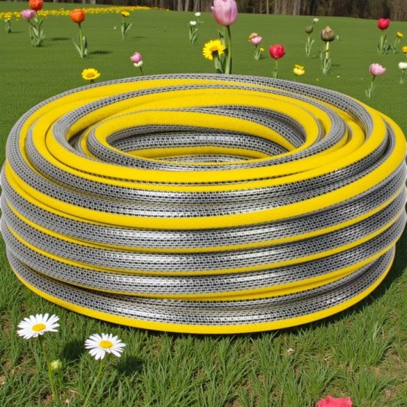 Kerti locsolótömlő, Strend Pro Garden Anti-torsion Plus, sárga/szürke, 1/2", 50 m, 30 bar, többrétegű PVC, UV-álló, csavarodásmentes