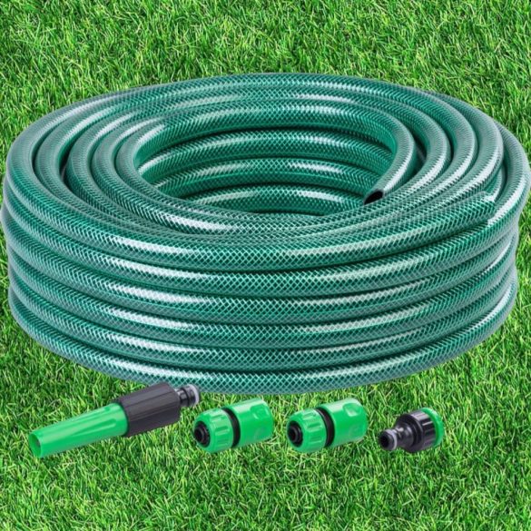Kerti locsolótömlő, Strend Pro Garden Economic, zöld, 1/2”, 15 m, 12 bar, 1 adapter, 2 gyorscsatlakozó, 1 fúvóka, algaálló belső fal, háromrétegű PVC, -5°C és +50°C között hőálló